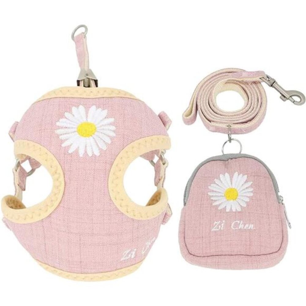 Cute Small Dog Harness and Leash Set with Bags No Pull Daisy Dog Vest Harness
